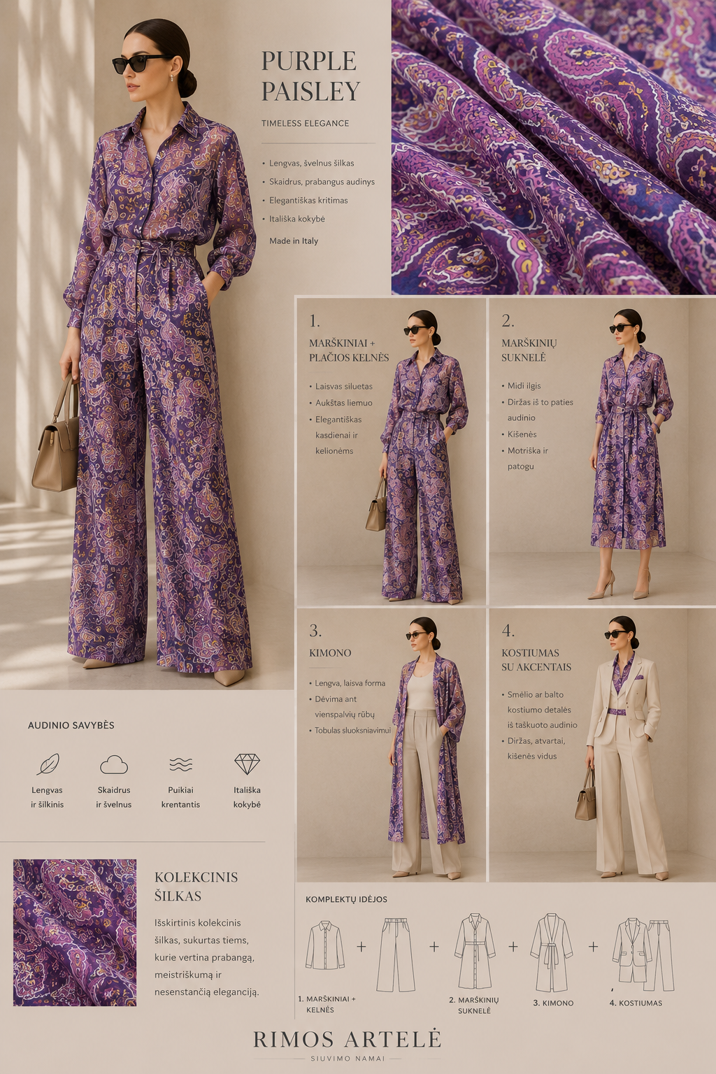 100 % šilko šifonas – violetinis paisley raštas - Image 5